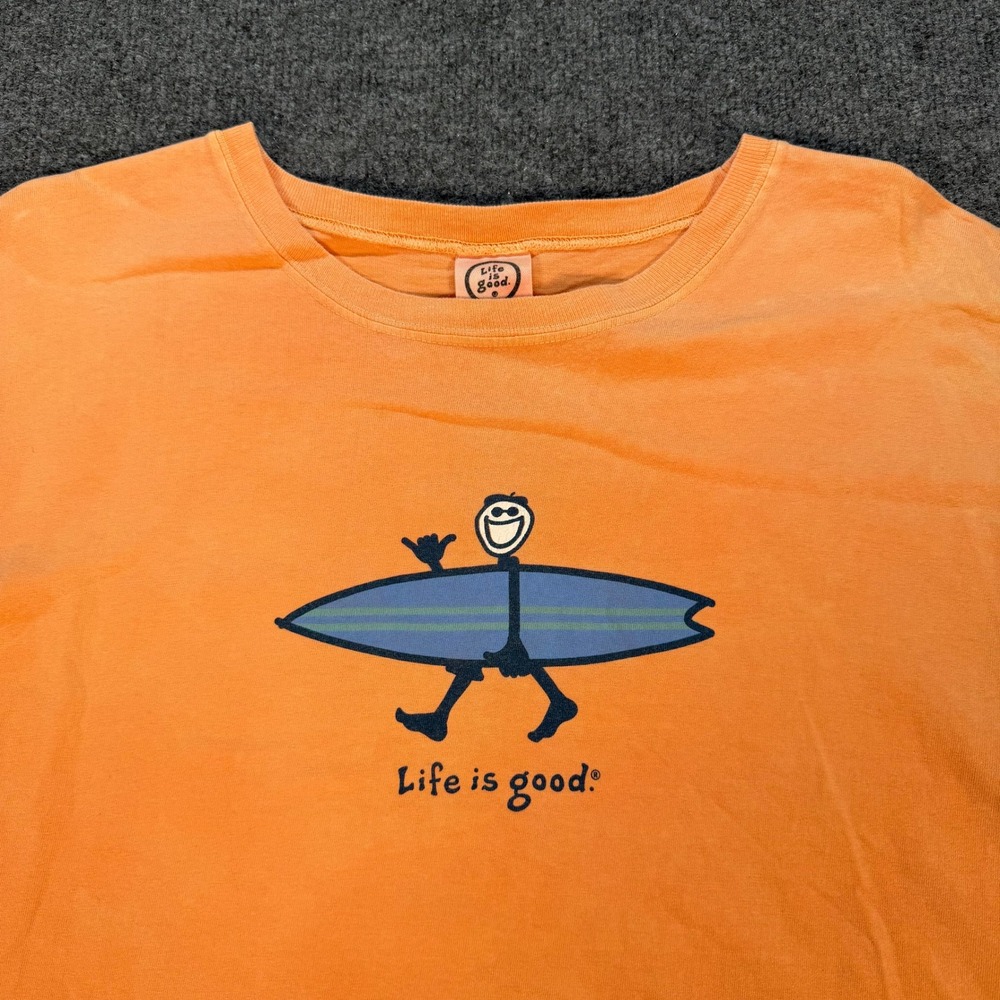 Life is Good Men Orange Surfer Jake Graphic T-Shirt XL Cotton Short Sleeve #4183